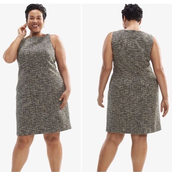 MM Lafleur Lydia Boucle Twisted Strap Tweed Knit Sheath Dress Gray Size +1 NWT - Picture 1 of 14